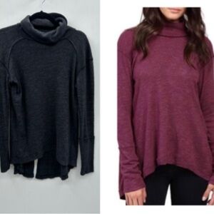 We the free grey split back woman bohemian distressed casual turtleneck. SM